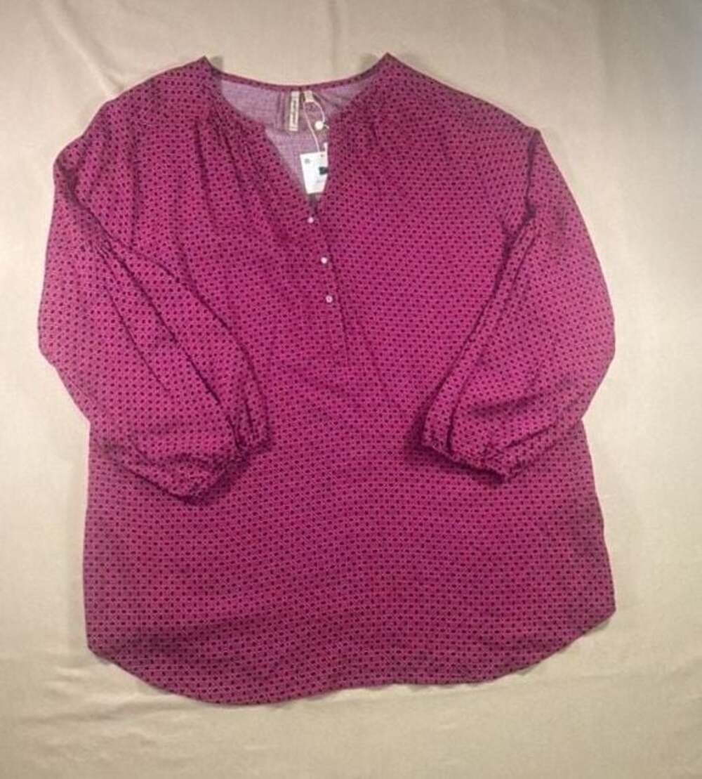 Grand & Greene Women's Medium Pink Polka Dot Long Sleeve Henley Blouse